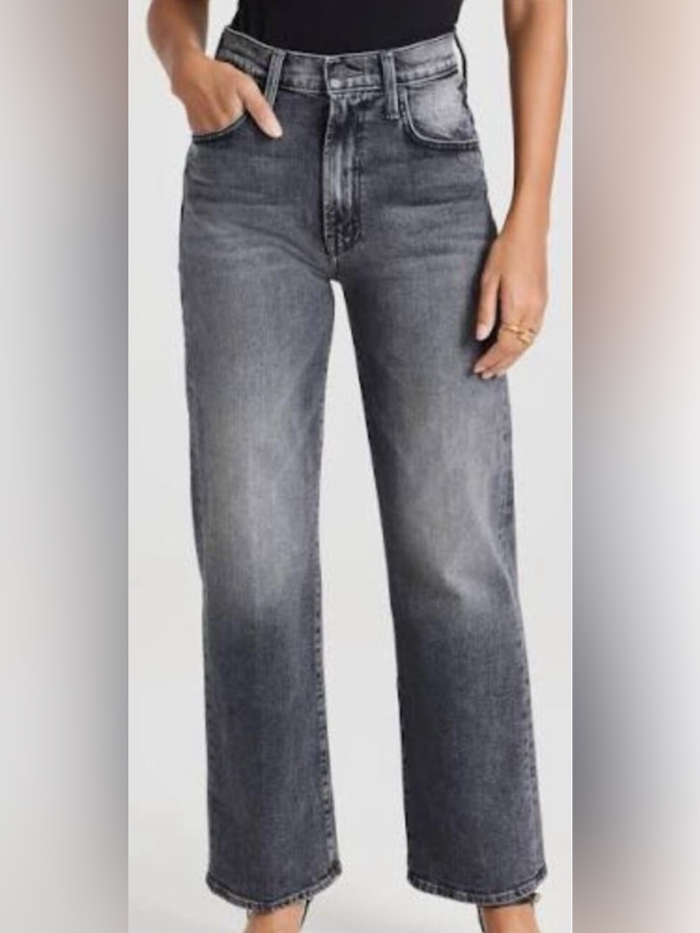 Mother Jeans The Rambler Flood High Rise Black Denim Straight Outta Sight 28